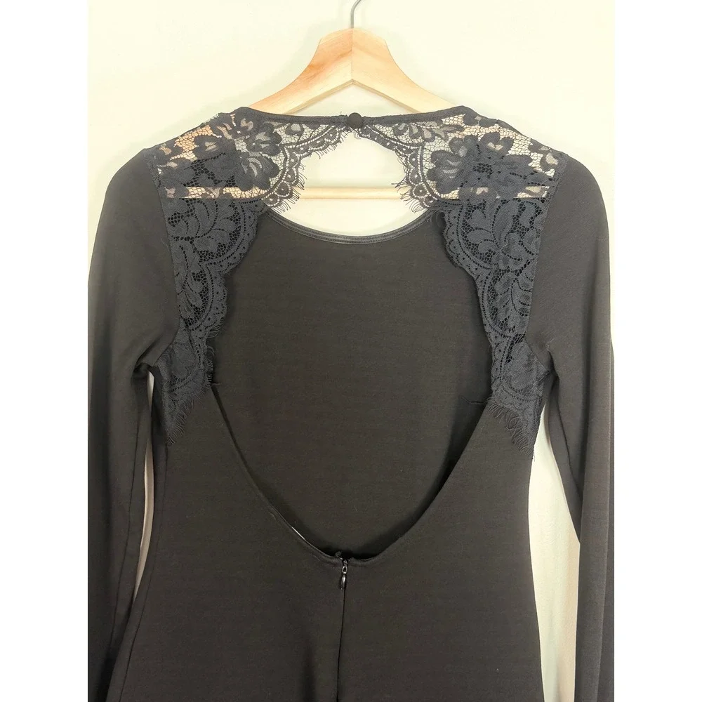 Lulus Black Y2K Lace Open Back Bodycon Mini Dress Long Sleeve‎ Size M  Cocktail